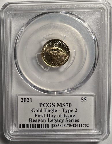 2021 $5 GOLD EAGLE PCGS REAGAN TYPE 2 GAUDENS FDOI ONLY 349 GRADED NICE MS70 GGY - Picture 4 of 4