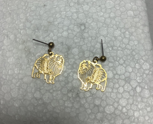 Pomeranian Dog Gold Tone Earrings Pierced Ear 1” New - Picture 2 of 3