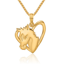 14K Solid Yellow Gold Heart Horse Necklace