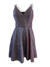 Xscape Women's Glitter Fit & Flare Dress (6, Silver/ Fuchsia Pink)