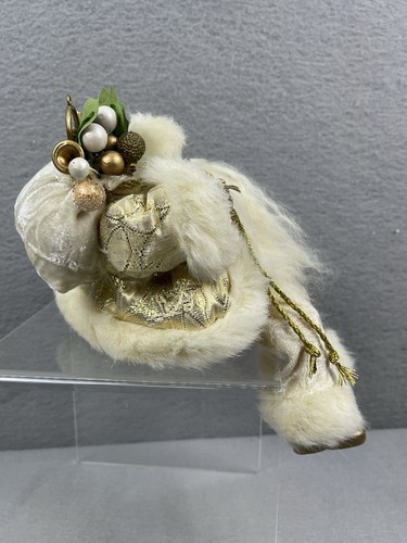 Vintage Weihnachten Weihnachtsmann mit Spielzeugsack Regal Sitter sitzend elfenbein & gold - Bild 2 von 7