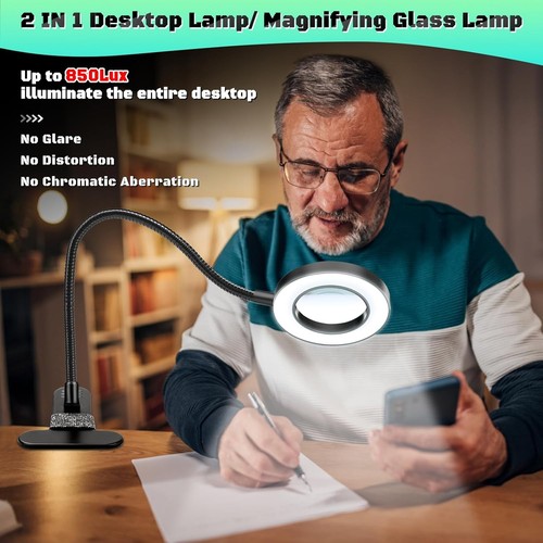 10X Magnifying Glass with Light, Clip on Mganifier with Light, 48 LED Desk Magni - Picture 4 of 7