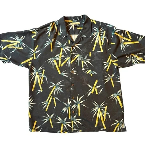 Tommy Bahama Gray and Yellow Palm Print Shirt 100% Silk Mens Size XL - Picture 1 of 7
