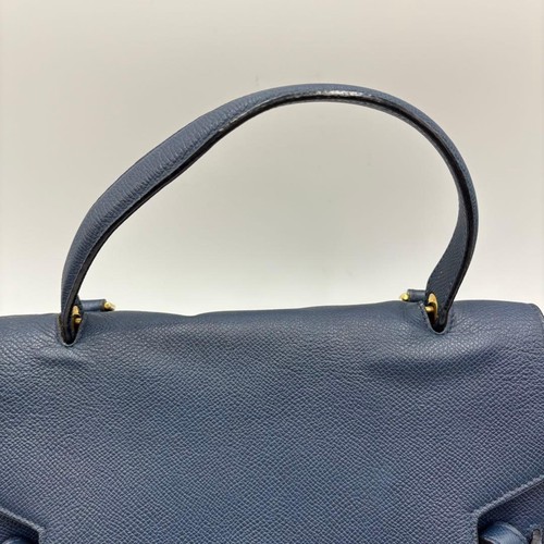 CELINE Navy Leather 2WAY Handbag Shoulder Bag Belt Flap Blue Gold USED 1112D - Picture 5 of 12