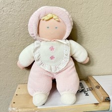 Vintage Eden Baby Doll Pink Terry Cloth Blonde Yarn Hair Bonnet Plush Girl