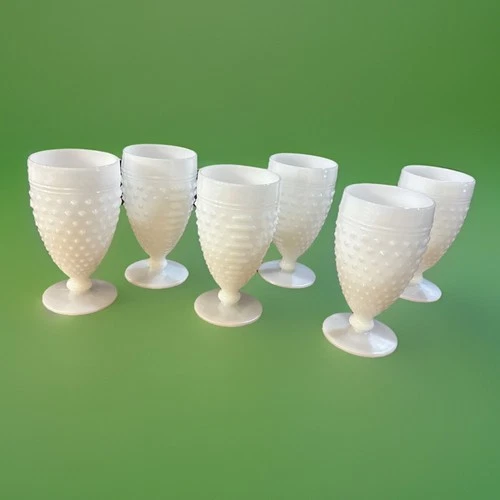 Anchor Hocking Vintage Milk Glass Hobnail Goblets Set Of 6- Excellent Condition