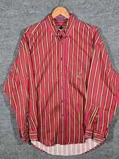 Vintage Chaps Ralph Lauren Stripe Button Down Shirt Mens L Red Blue Crest 90s