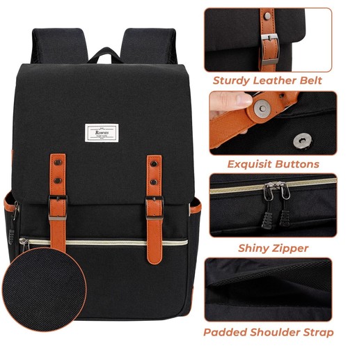 Vintage Laptop Backpack for Women Men,15.6 inch Bookbag Casual Daypack with U... - Picture 4 of 6