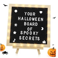 Light up Letter Board with LED Lights - 10in × 10in Felt Changeable Black