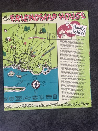 Vtg Restaurant Menu The Friendship House Mississippi Gulf Coast 1950’s Biloxi - Picture 1 of 7