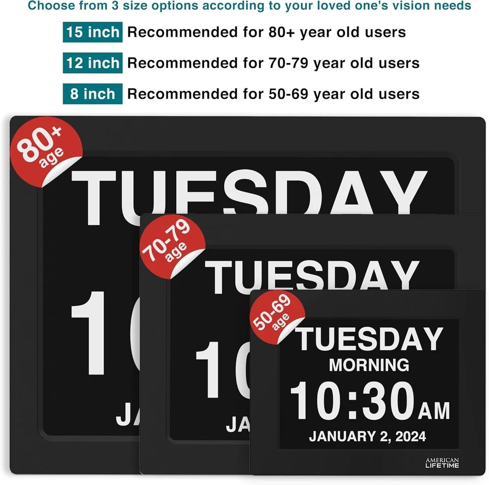 Large Digital Dementia Clock for Seniors, Custom Alarms - Image 4 of 4