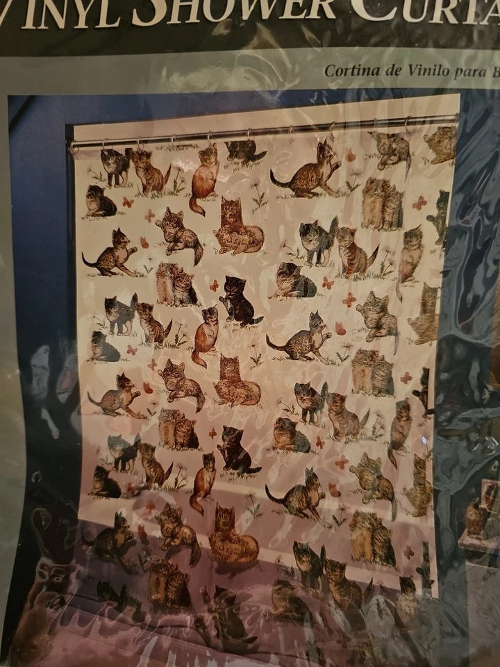 Cortina de ducha vinilo gato nueva en paquete Foto 3 de 4