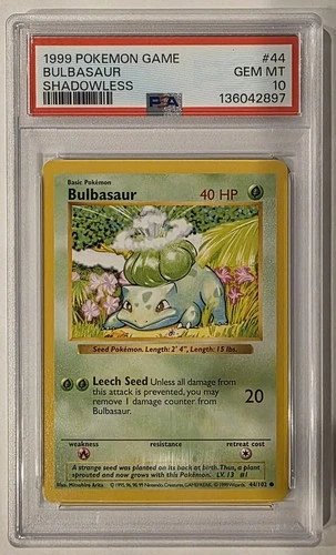 PSA 10 Shadowless Bulbasaur Pokemon Card 44/102 Base Set 1999