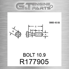 R177905 BOLT 10.9 fits JOHN DEERE (Surplus Open Box)