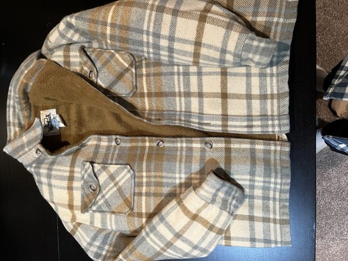 Vintage Woolrich Shirt Jacket Wool Flannel Blue Plaid Mens XL USA Made