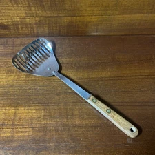 Robinson Knife Co Scoop Spatula Slotted Strainer Wood Handle 12" Vintage USA