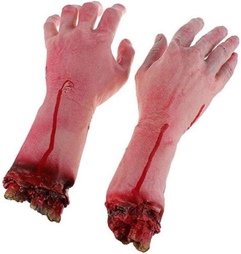 1 Paar gefälschte menschliche Arm Hände blutige tote Körperteile Spukhaus Halloween... 