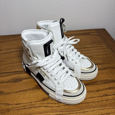 DOLCE & GABBANA White Leather High Top Sneakers Mens US 9.5