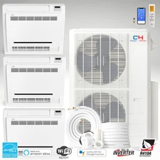 55000 BTU Tri 3 Zone Mini Floor Console Heat Pump AC 16K+16K+16K