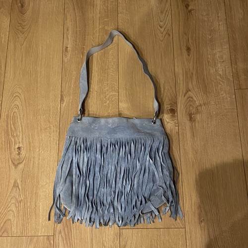 Russell & Bromley Blue Suede Fringed Hobo Shoulder Bag Handbag - Picture 15 of 24