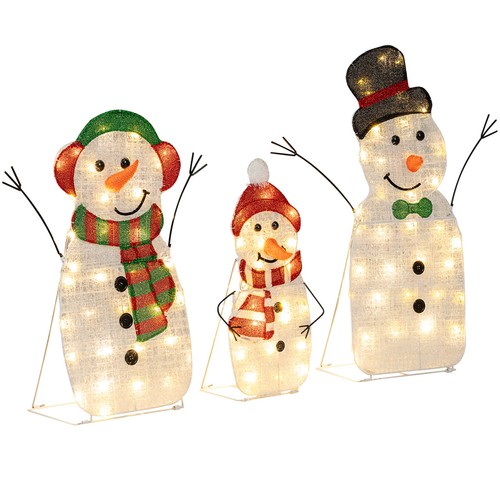 3PCS Pre-Lit 2D Snowman Set w/LED Lights for Home Lawn Yard Garden, Plug in - Picture 2 of 2