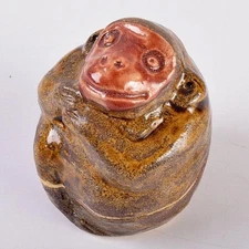 Incense container with monkey face by Sakuma Yohka, H2.1inch, Japan vintage