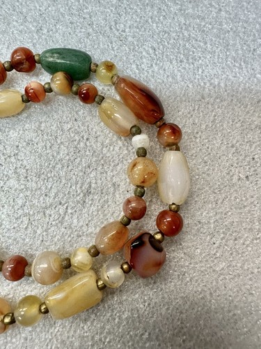 Vtg 1960s Beggars Beads 38” Mixed AGATE W Brass Spacer Necklace  - Picture 7 of 7