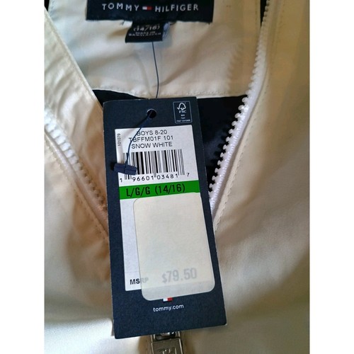 Tommy Hilfiger Wind Breaker Boys Snow White 1/4 Zip Hood Pockets Size Large New - Picture 6 of 6