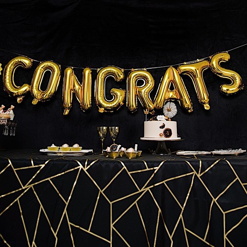 GOLD 13" Congrats Mylar Foil Balloon BANNER Party Events Decorations Supplies - Picture 7 of 8