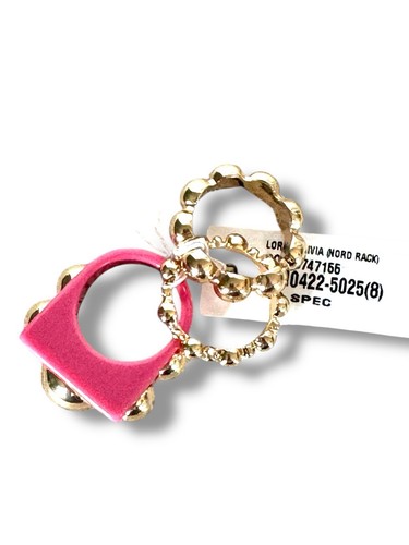 Loren Olivia rosa Statement Ring mit Goldblasen & 2 bubble goldfarbenen Bändern Größe 8 - Bild 3 von 6