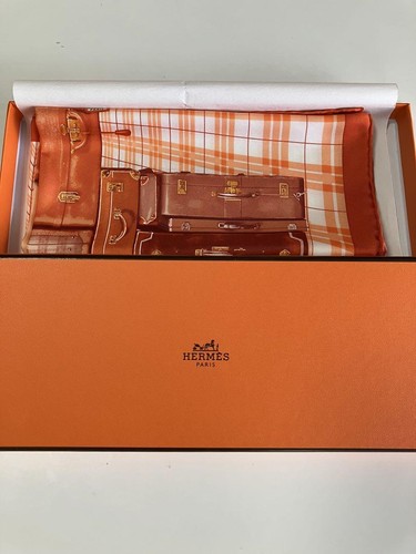 Sciarpa Hermès Carre 45 H EN VOYAGE arancione seta bianca 100% etichette in scatola mai usata rara - Foto 6 di 6