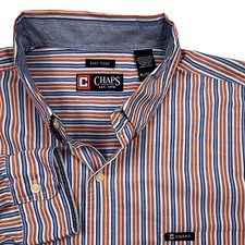 Chaps Ralph Lauren Shirt Mens XL Orange Blue Stripe Long Sleeve Button Down
