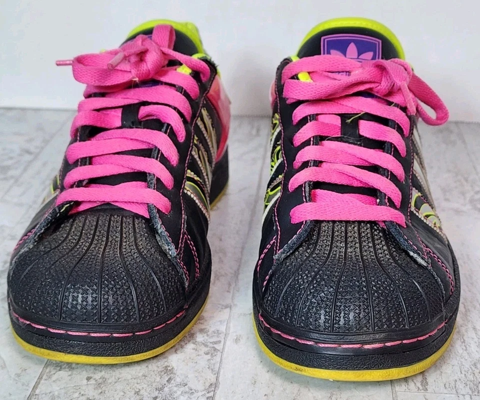 Adidas Superstar II Zebra 2009 Women's 8 Black Neon Pink Custom G06328 - Image 3 of 4