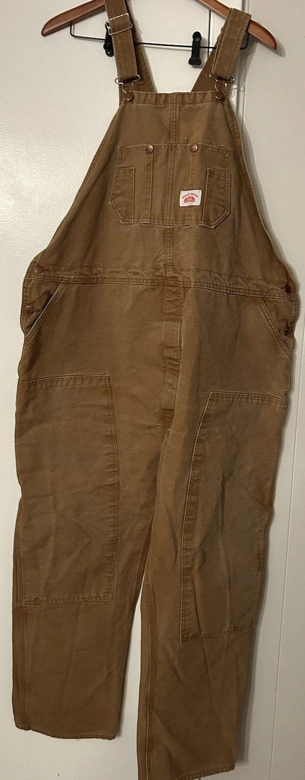 Vintage Roundhouse Duck Canvas Double Knee Sz See Measurements Bib Work Overalls