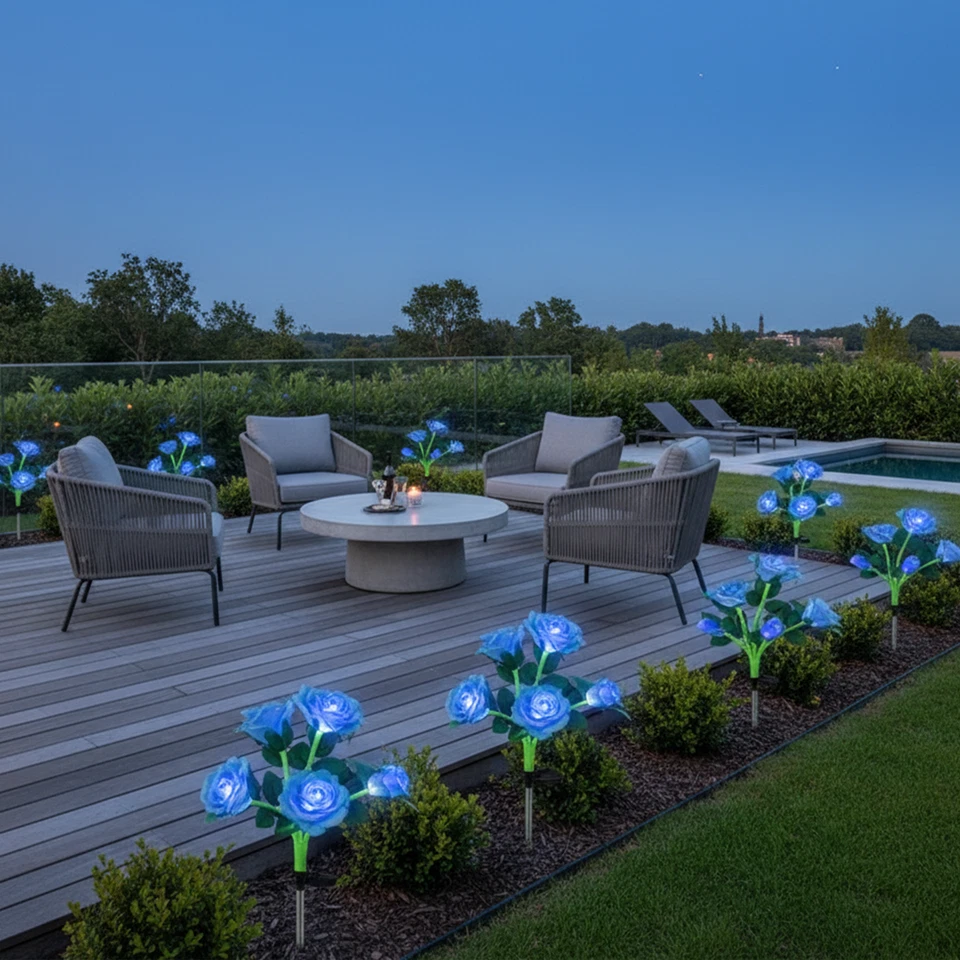 Linternas de 5 Cabezales de Luz Solar Calle con Luz Azul Exterior para Patio Impermeable Foto 3 de 4