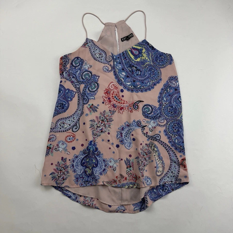 Blusa Express Rosa Azul Paisley Correa Espagueti Tanque Cerradura Trasera Gasa XS Foto 2 de 4
