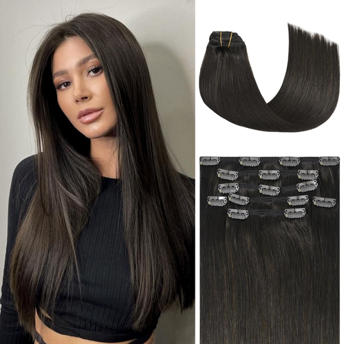 Extensiones cabello castaño oscuro clips 70g 7pcs 18in lisas naturales mujeres - Picture 9 of 12