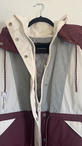 Coach Oversized Hooded Ski Jacket Women's Medium Maroon Grey White C6549 NWT - Picture 5 of 11