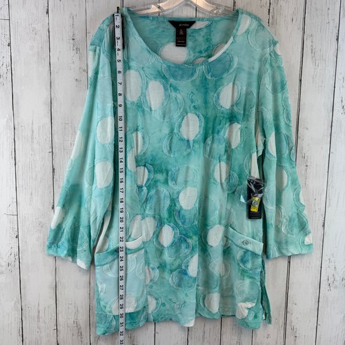 NWT Ali Miles Green Textured Polka Dot 3/4 Sleeve Tunic Top Pockets Size XL - Picture 12 of 13