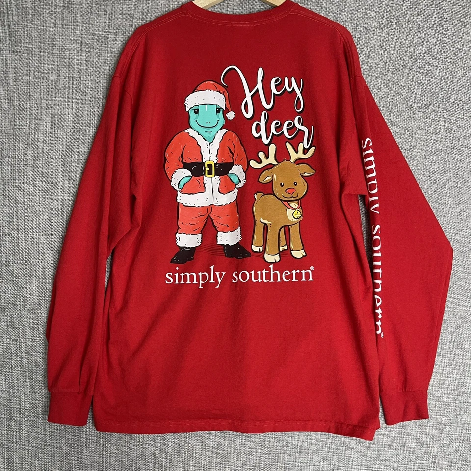 Camisa de Navidad Simply Southern para mujer extra grande roja manga larga Hey Deer Foto 2 de 4