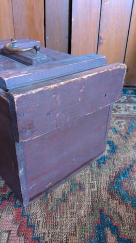 Best Antique Early Primitive Wood Egg Carrier Orig Red Paint 14.5" SqN - Picture 2 of 10