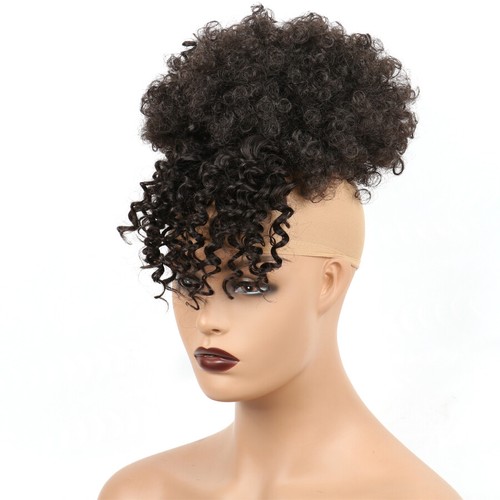 Afro Puff Drawstring Bun Ponytail with Bangs Kinky Curly Ponytail Updo for Women - Picture 16 of 39