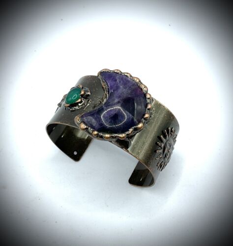 Amethyst Moon Cuff Bracelet Boho Celestial - Picture 2 of 7