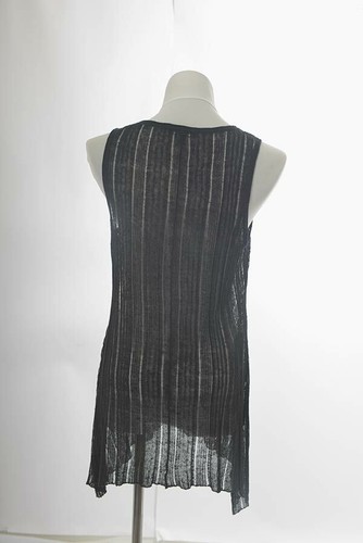 Eileen Fisher Medium Blouse Top Sleeveless Open Weave Stretch Mesh Linen Black - Picture 6 of 8