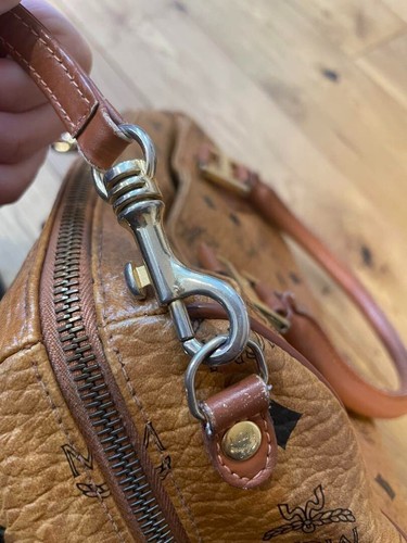 MCM Visetos 2Way Women's Handbag Leather Shoulder Bag Zip Brown Logo Authentic - Picture 10 of 14