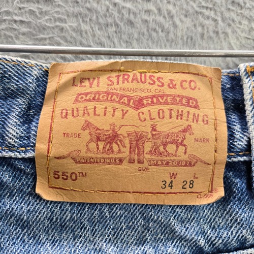 VINTAGE Levi's 550 Boy Jeans 34x28 Blue Denim Husky Straight Relaxed Fit Y2K - Picture 3 of 13