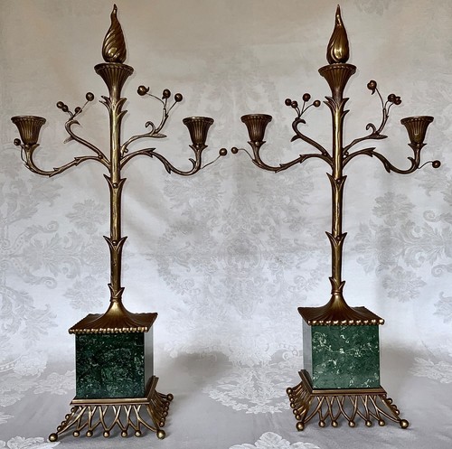 Chapman Mfg Regency Brass & Marble 26" Candelabra (2) Model #63073A - Picture 7 of 19