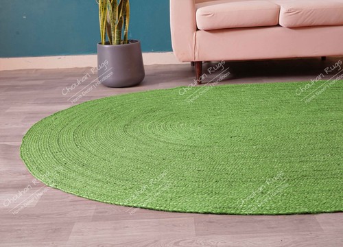 Custom Size Hand Braided Light Green Oval Jute Rug, Vintage Décor Dhurrie Rug - Picture 5 of 8
