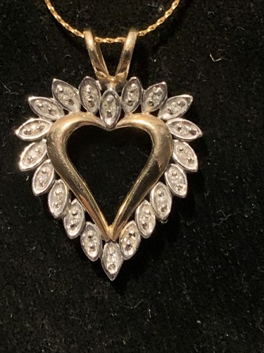 10K YELLOW GOLD OPEN HEART GENUINE DIAMONDS PENDANT WITH 14K YELLOW GOLD CHAIN - Picture 4 of 12