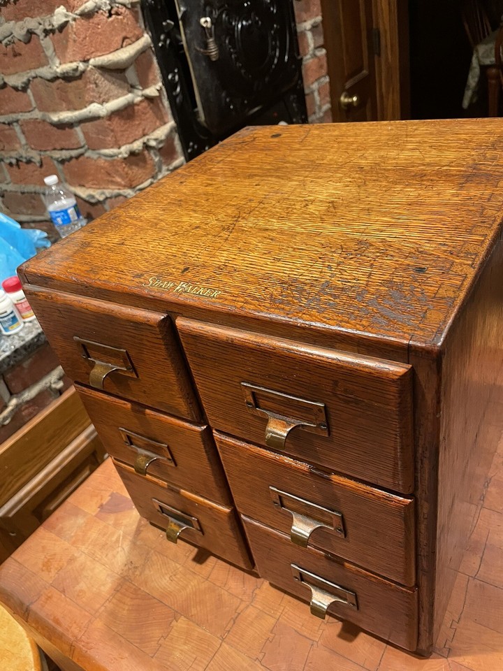 Vintage Shaw Walker 6 Drawer Oak Wood Library Card File very